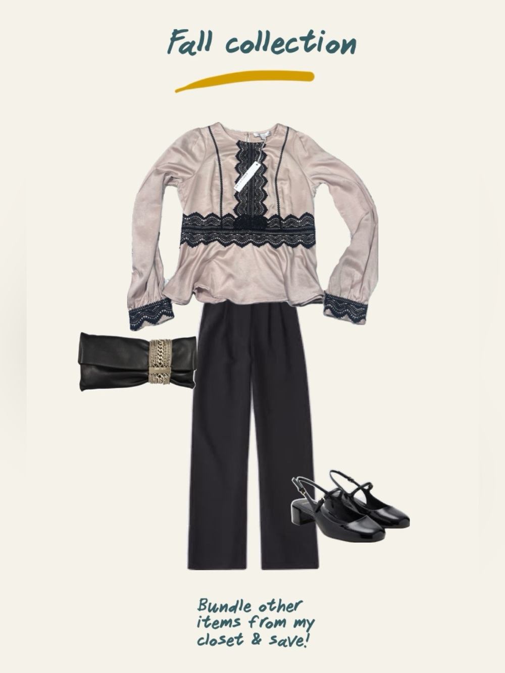 Adelyn Rae Blush Top with Black Lace Trim